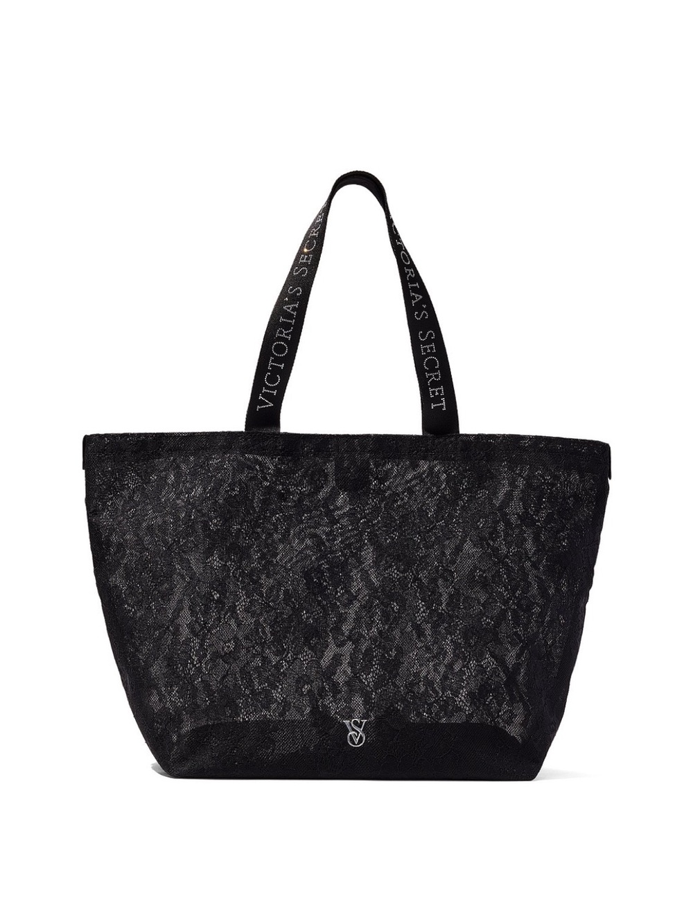 Victoria's Secret Black Lace Tote with Branded Straps